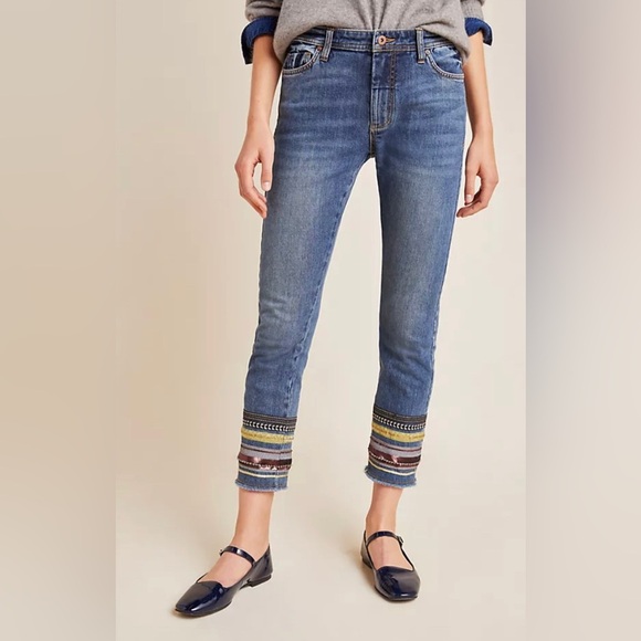 Anthropologie Jeans Women’s 27 Pilcro High-Rise Embroidered Slim Straight Jeans - Picture 3 of 12